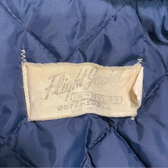 Vintage Flight Jacket Navy Blue Nylon Faux Fur 70s 80s Unisex Size Med - Picture 3 of 5